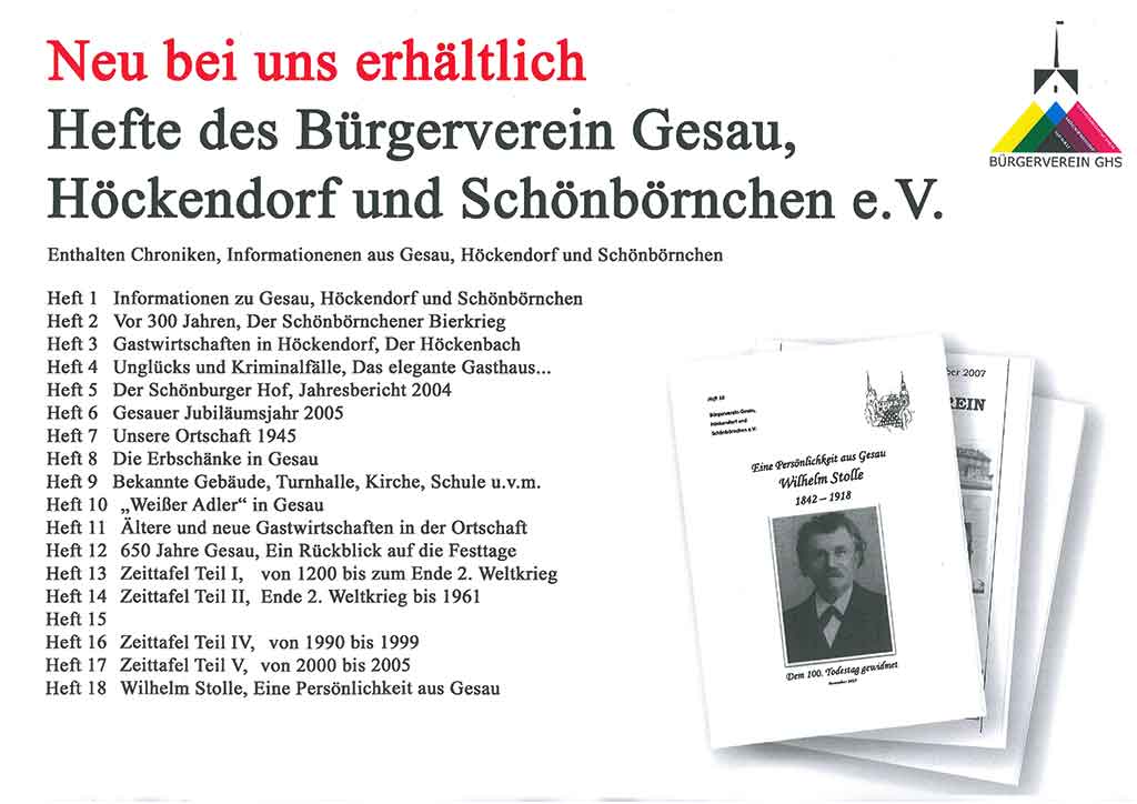 Hefte des Bürgerverein Gesau, Höckendorf und Schönbörnchen e.V.